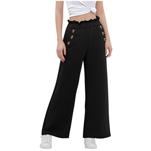 Lovzfmll Girls' Wear Summer Elastic Peplum Waist Kids Youth Wide-Leg Pants Cargo Pants Kids Solid Color Long Pants Small Kids Outdoor Wear Trousers for Little Girls, 8-9 Years