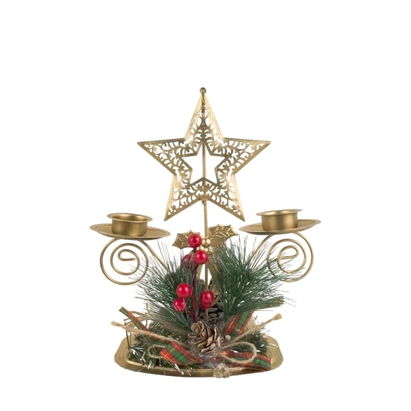 Gallickan Gold Candle Stick Decor, Metal Christmas Candlestick Set, Shimmering Table and Mantel Ornament, Tall Holiday Candle Holder, for Window Centerpiece, D