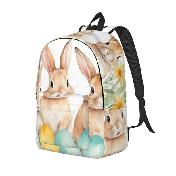 Disketp Happy Easter print Canvas Backpack Lightweight Travel Daypack Student Rucksack Laptop Backpack-Small