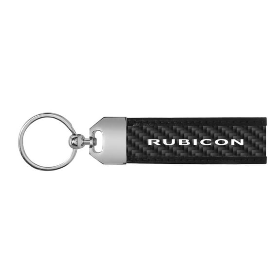 Jeep Rubicon Wrangler Real Carbon Fiber Leather Key Chain with Black Stitching