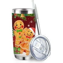 Joy Hope Love Peace Christmas Tumbler with Lid and Straw, Xmas Gingerbread Man Cookies Snowflake Stainless Steel Travel Coffee Cup, 20oz Winter Holiday Double Wall Vacuum Insulated Mug Gifts