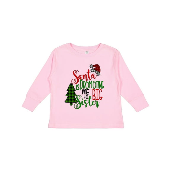 Inktastic Santa is Promoting Me to Big Sister Green Plaid Tree Girls Long Sleeve Toddler T-Shirt