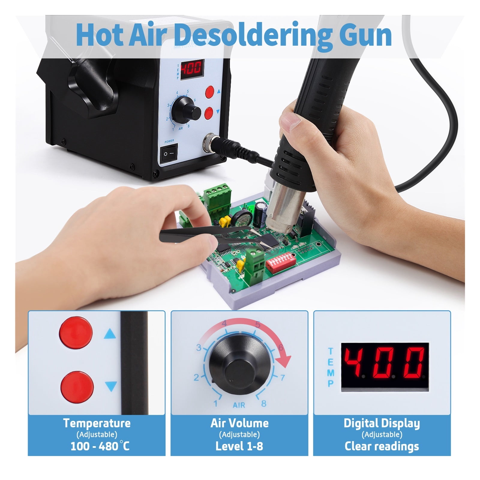 858D Digital Hot Air Rework Station Kit, SMD Heat Gun with 3 Nozzles