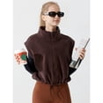 thumbnail image 4 of Chaleco Corto de Forro con Cremallera para Mujer, Abrigo Corto Cálido de Invierno Sin Mangas con Cuello Alto. Café con Té Carbonizado L, 4 of 7