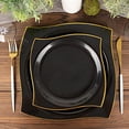 thumbnail image 2 of Balsa Circle 10 Square Black 8" Disposable Salad Plastic Plates Wavy Gold Trim Party Events Tableware Decorations, 2 of 8