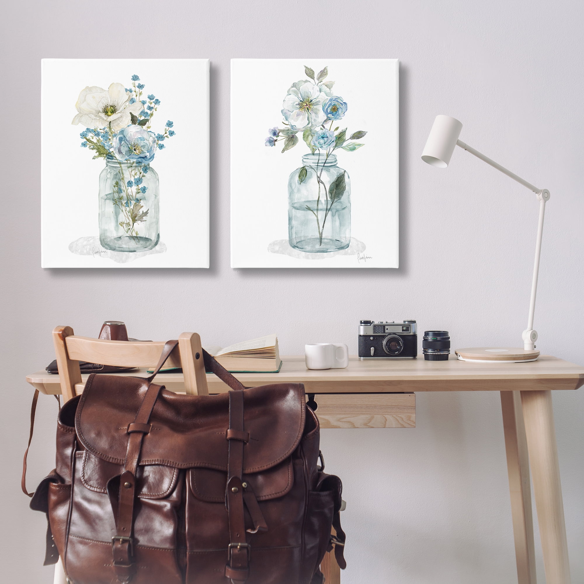 Stupell Industries Dainty Flowers in Jar Plants & Flowers Painting Wrapped Canvas Art Print Wall Art, 24 x 30, Set of 2