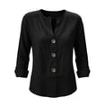 thumbnail image 7 of Women V Neck Button Down Blouse, Roll-Up Long Sleeve Linen Tops Daily Casual Dressy Shirt, 7 of 7