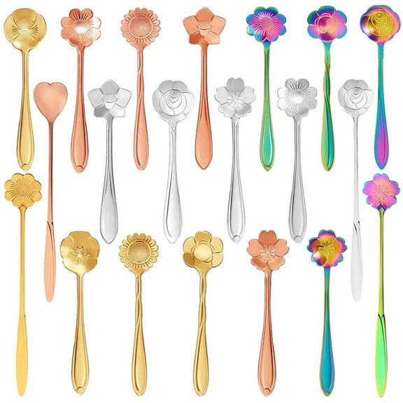 FULANDL 20PCS Stainless Steel Flower Spoon Set, Coffee Spoon Tea Spoon, Tableware Stirring Spoon Ice Cream Spoon for Coffee, Tea, Cake(4.9 & 7Inch)