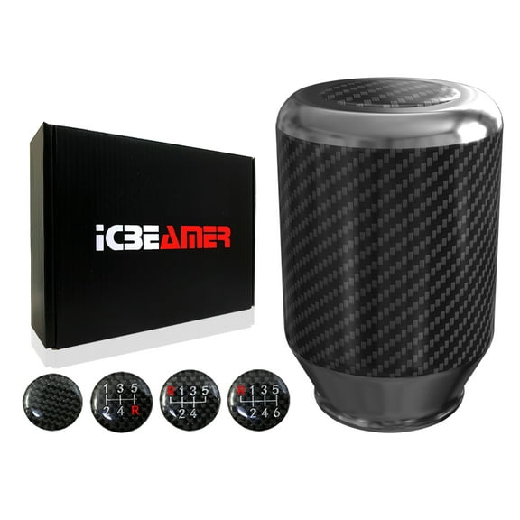 ICBEAMER Silver Aluminum w/ Carbon Fiber 2.5" Shift Knob, Tall Fit Automatic and 4, 5 and 6 Speed Manual Transmission Vehicles, Interior Car Gear Lever Stick Shift Handle Automotive Replacement Parts