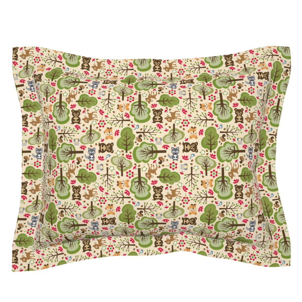 100% Cotton Sateen 26in x 26in Knife-Edge Sham Garden Scene Forest Bird Woodland Tree Shabby Chic Leaves Natural Botanical Print Roostery Pillow Sham