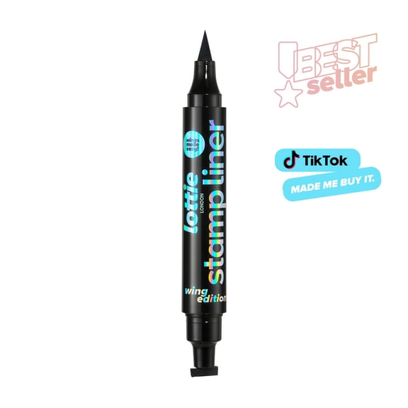 Lottie London Stamp Liner Wing Edition in Black, Duo Ended Wing Stamp & Eyeliner Liquid Pen, 0.12 fl oz