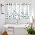 thumbnail image 3 of Eucalyptus Flower Kitchen Curtains Short 54 Inch Length, Sage Green Leaf Blue Floral Watercolor Grommet Top Bedroom Living Room Curtains, Light Filtering Cafe Curtain Drapes 2 Panels Set 84''x54'', 3 of 9