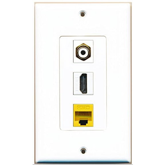 RiteAV - 1 Port HDMI 1 RCA White 1 Cat5e Ethernet Yellow Wall Plate Decorative