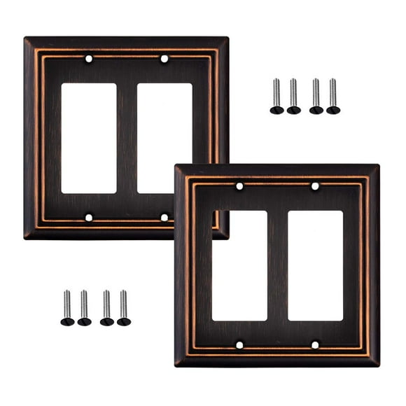 Pack of 2 Wall Plate Outlet Switch Covers by SleekLighting | Decorative oil rubbed bronze | Variety of Styles: Decorator/Duplex/Toggle / & Combo | Size: 2 Gang Decorator