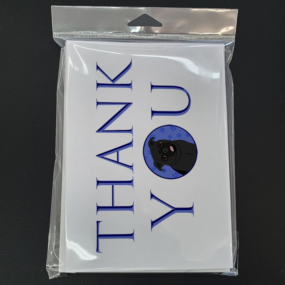 Pug Black #1 Thank You Greeting Cards and Envelopes Pack of 8 7 in x 5 in