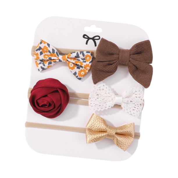 Conjunto de 5 diademas con lazo para bebé, de nailon flexible y , para recién nacidos de 3 a 6 meses. estilo D