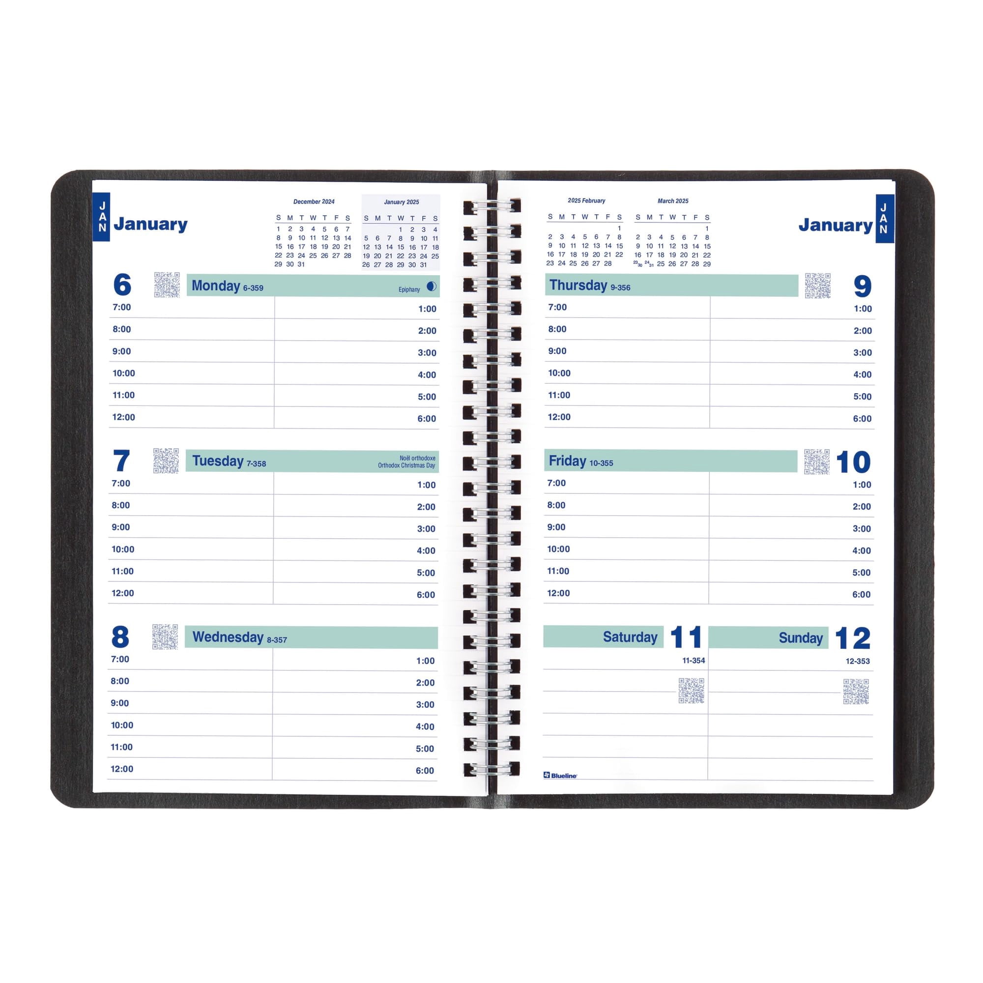 2025 Blueline Plan & Link™ Weekly Appointment Planner, 8" x 5", 50% Recycled, Black, January To December