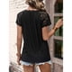 thumbnail image 5 of Bienvenido Blusa de Manga Corta para Mujer Cuello en V Borde de Encaje Color Puro Moda Transpirable para el Verano Negro L, 5 of 7