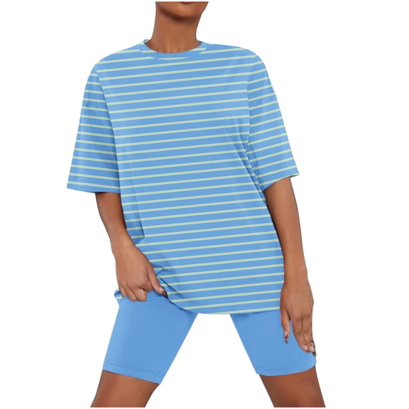 Tii.MM Two Piece Outfits for Women Summer Short Sleeve T-Shirt Tops Biker Shorts Sets Workout Sports Tracksuit