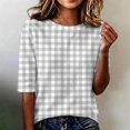 thumbnail image 2 of Domzest Womens Plaid Half Sleeve Tops Crew Neck Elbow Length Loose Fit Shirts Dressy Casual Summer Fall Lightweight Basic Blouse Gray L, 2 of 6