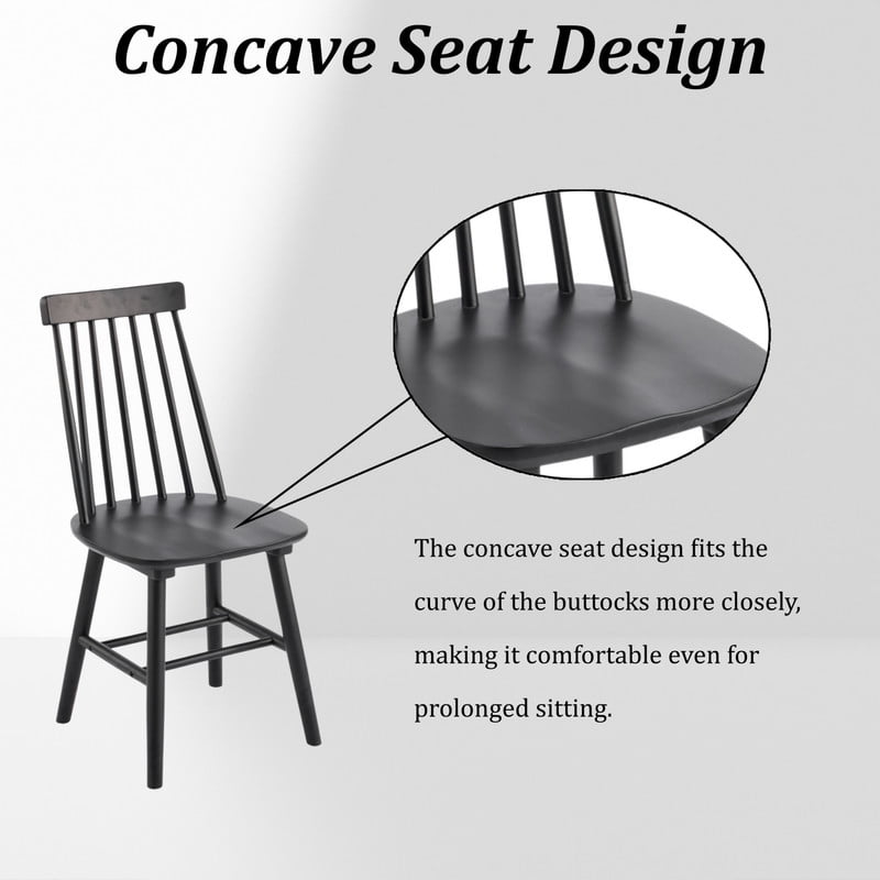 Solid Wood Dining Chairs Set of 4, Ergonomic Windsor Backrest Mid-Century Modern Armless Kitchen Side Chairs