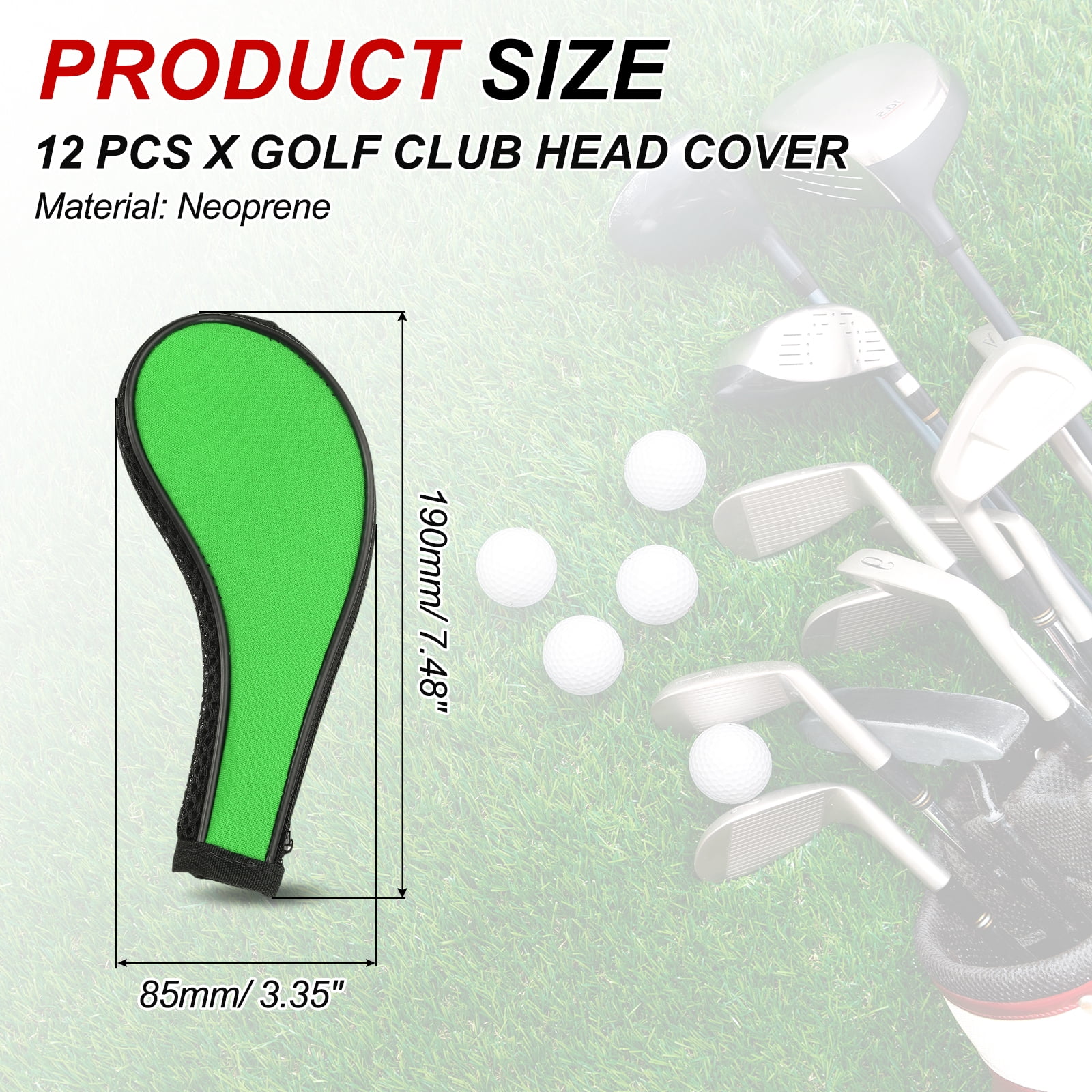 Golf Club Head Cover, 12 Pcs Neoprene Driver Headcover Golf Lovers Gifts for Men Women Green