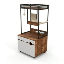 Hidden Cat Litter Box Enclosures with Cat Tree Tower,Cat Furniture with Scratching Pads and Large Storage Space,Industrial Cat Cabinet with Shelves and Doors,Rustic Brown