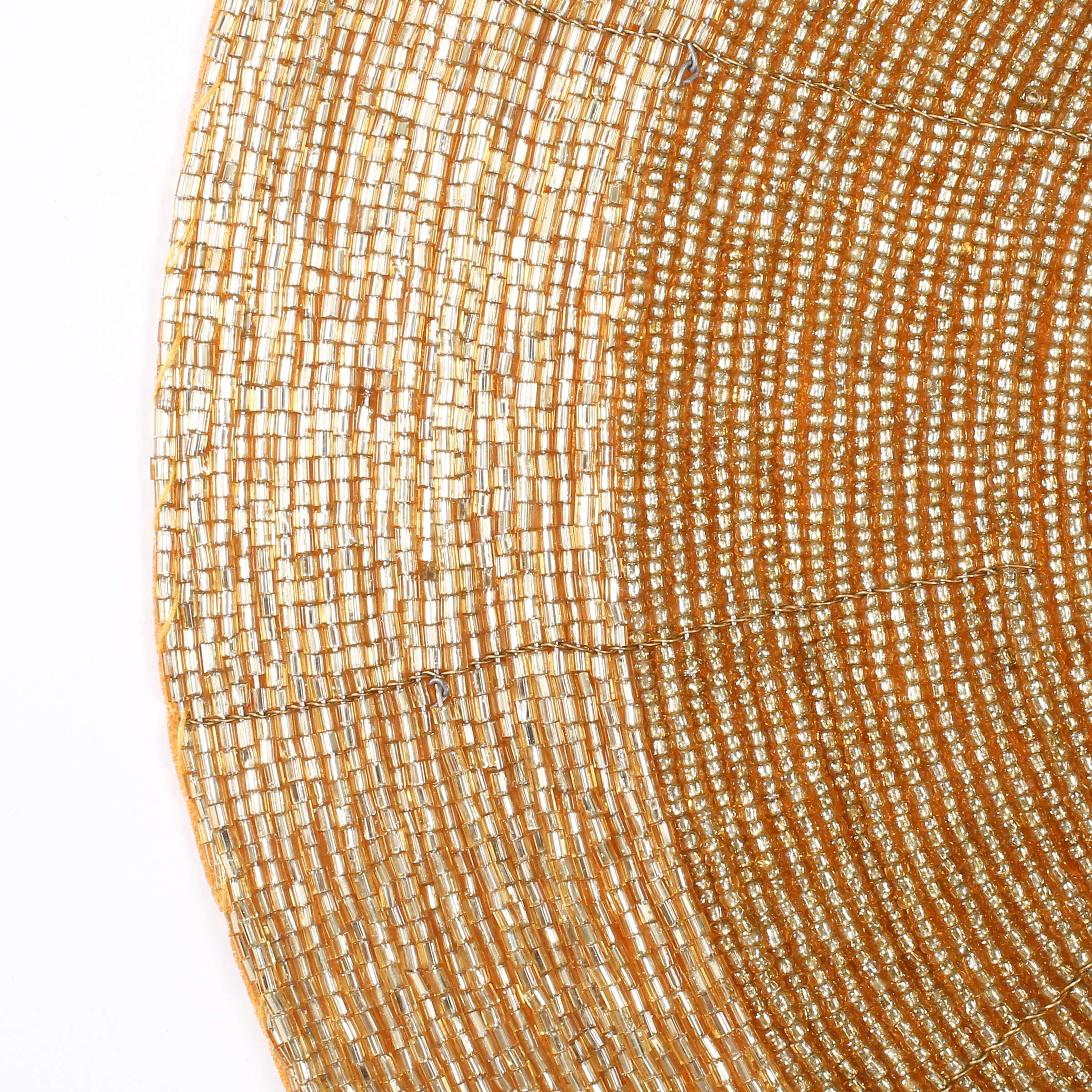 Homebia Designs Handmade Beaded Placemats Set of 4 - Round Charger Mats - Farmhouse Style Table Decor for Dining, Wedding, Holiday, and Special Occasions - Elegant Glitz Table Setting - 13 Inch Gold