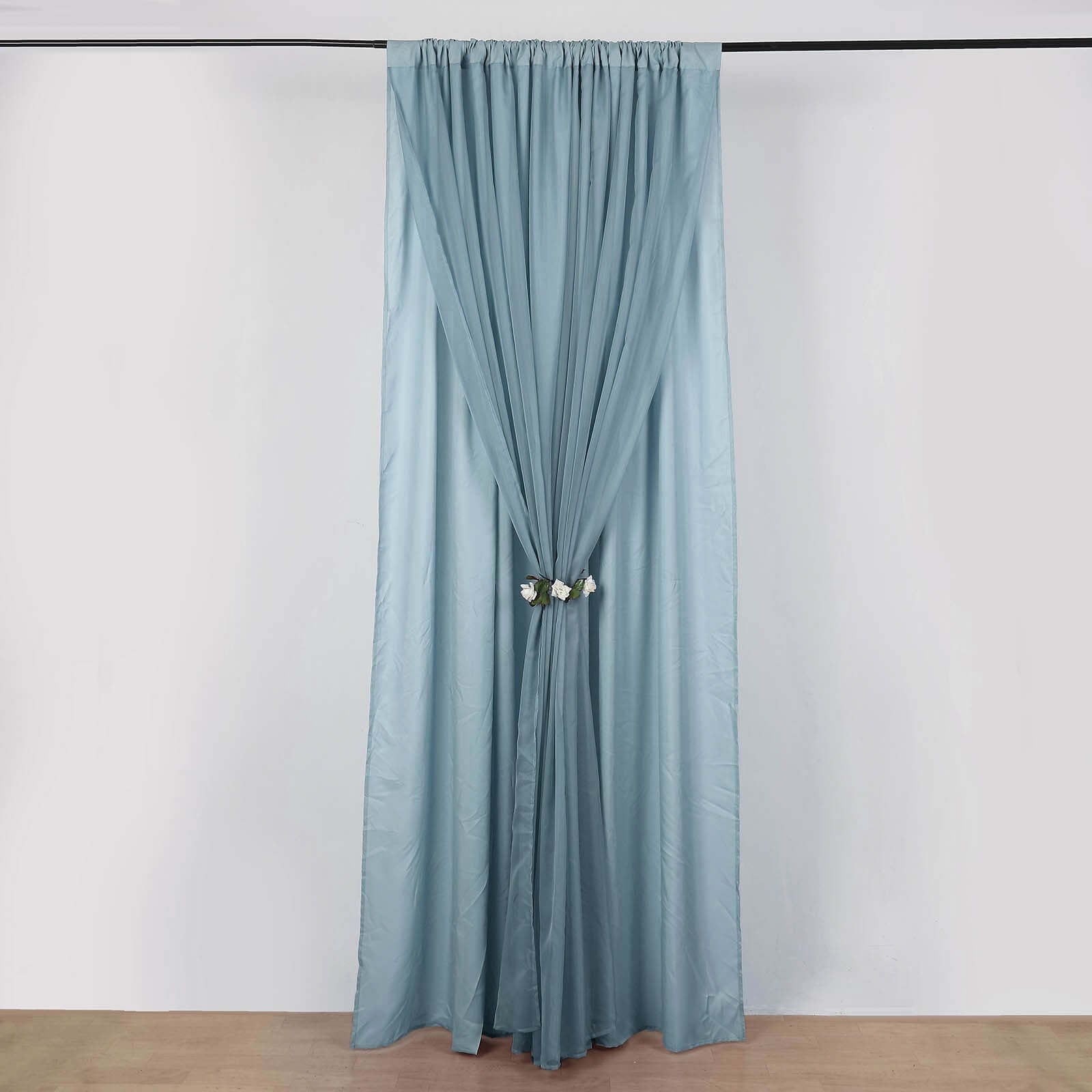 Efavormart 10ftx10ft Dusty Blue Dual Layered Polyester Sheer Chiffon Backdrop Curtains With Rod Pockets