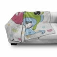 thumbnail image 3 of Cartoon Soft Flannel Fleece Blanket, Cartoon Puppy in a Frog Hat with Balloon on Heart Background Love Animal Print, Cozy Plush for Indoor and Outdoor Use, 50" x 60", Blue Pink Green, by Ambesonne, 3 of 6