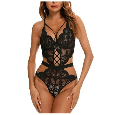 

UoCefik Womens Plus Size Hollow Out Lingerie Strap Bodysuit for Women Sexy Lace Teddy
