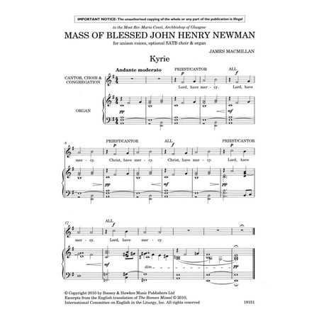 Boosey and Hawkes Mass of Blessed John Henry Newman (Unison, opt. SATB, and Organ Vocal Score) composed by James