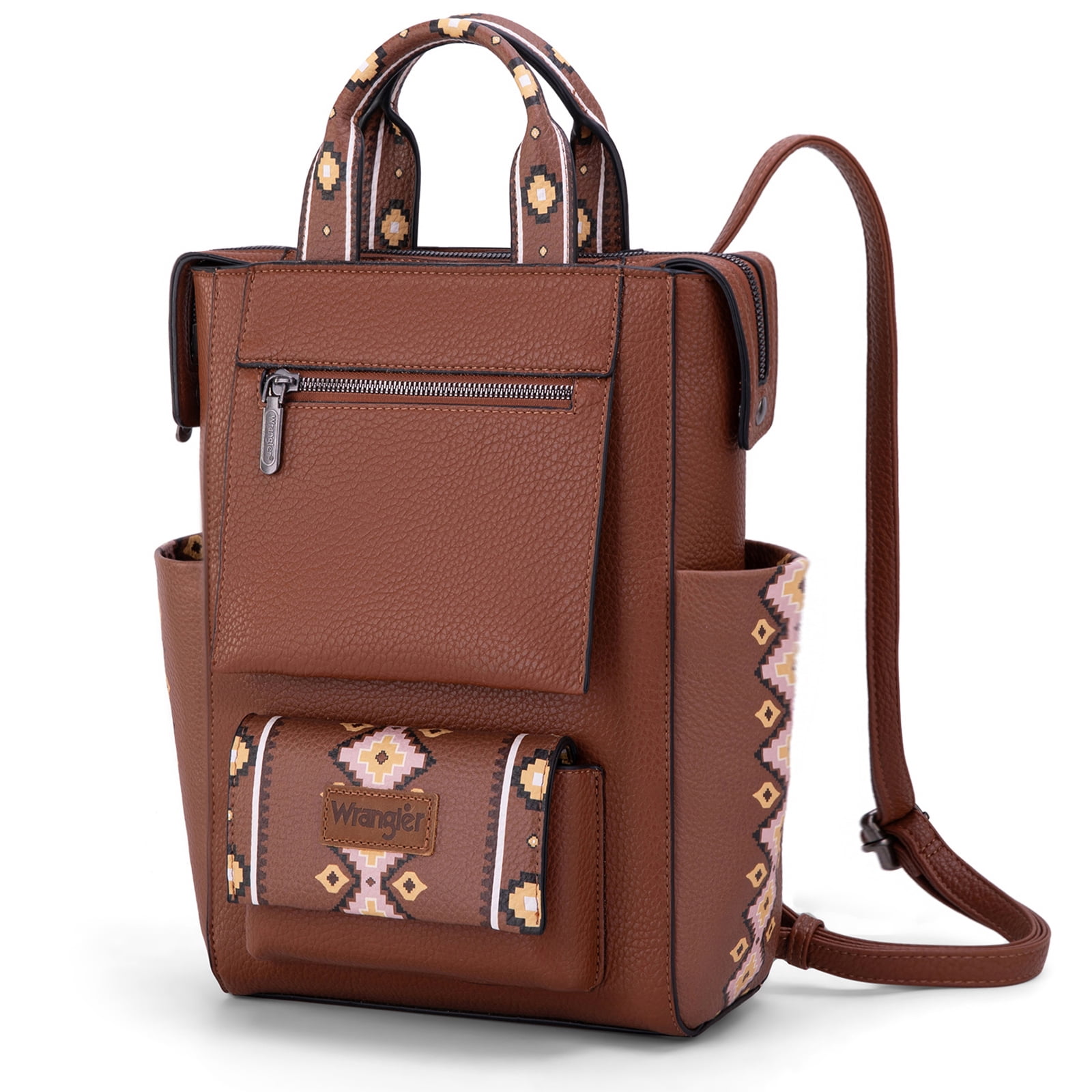 Wrangler Aztec Women Backpack Purse Convertible Fashion Ladies Anti Theft with Adjustable Strap, Dark Brown