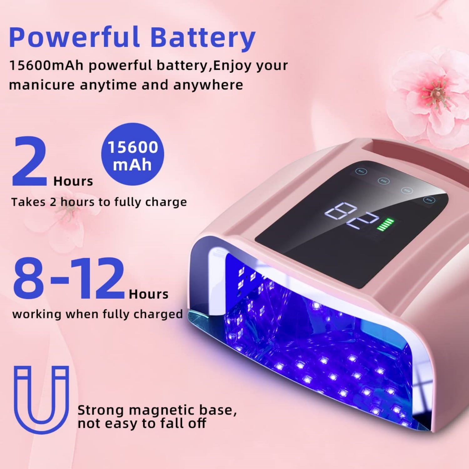 96W Rechargeable UV LED Nail lamp,Cordless Nail Dryer with Removable Stainless Steel Bottom,Professional Curing Lamp for Fingernail and Toenail, Auto Sensor & Quick Dry Nail Machine