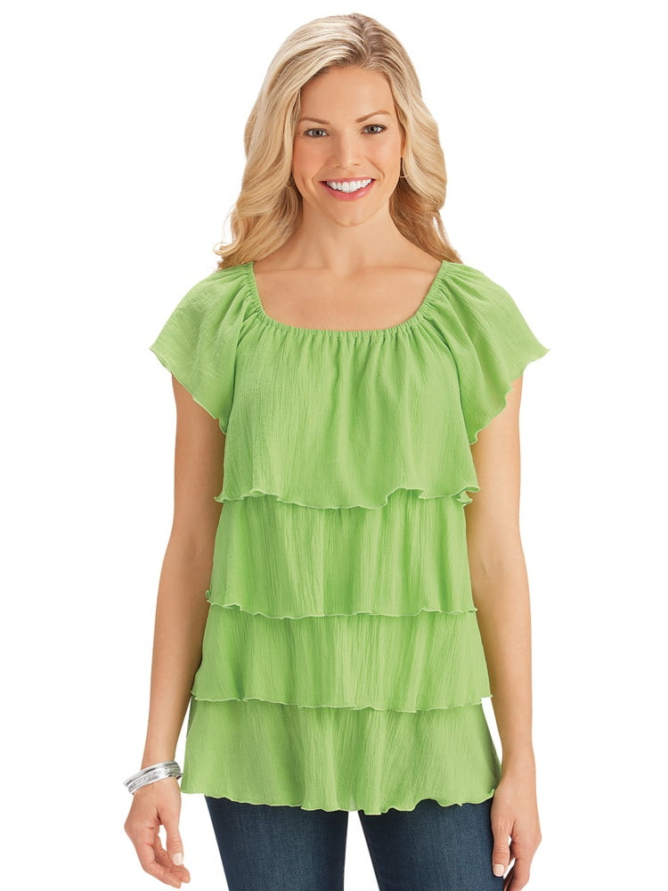 Collections Etc. Women's Tiered Scoop Neck Casual Woven Gauze