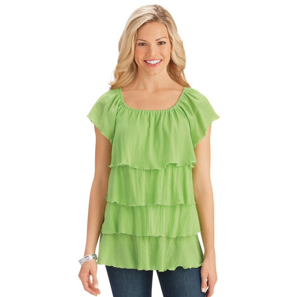 Collections Etc. Women's Tiered Scoop Neck Casual Woven Gauze