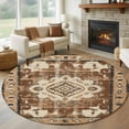 thumbnail image 2 of Round Rugs 5 Ft, Brown Boho Non Slip Area Rugs for Kitchen Bedroom Entryway, Retro Western Rustic Ethnic Tribal Patterns Washable Carpet Runner Rug Floor Mats for Bedroom Home Decor, 2 of 9