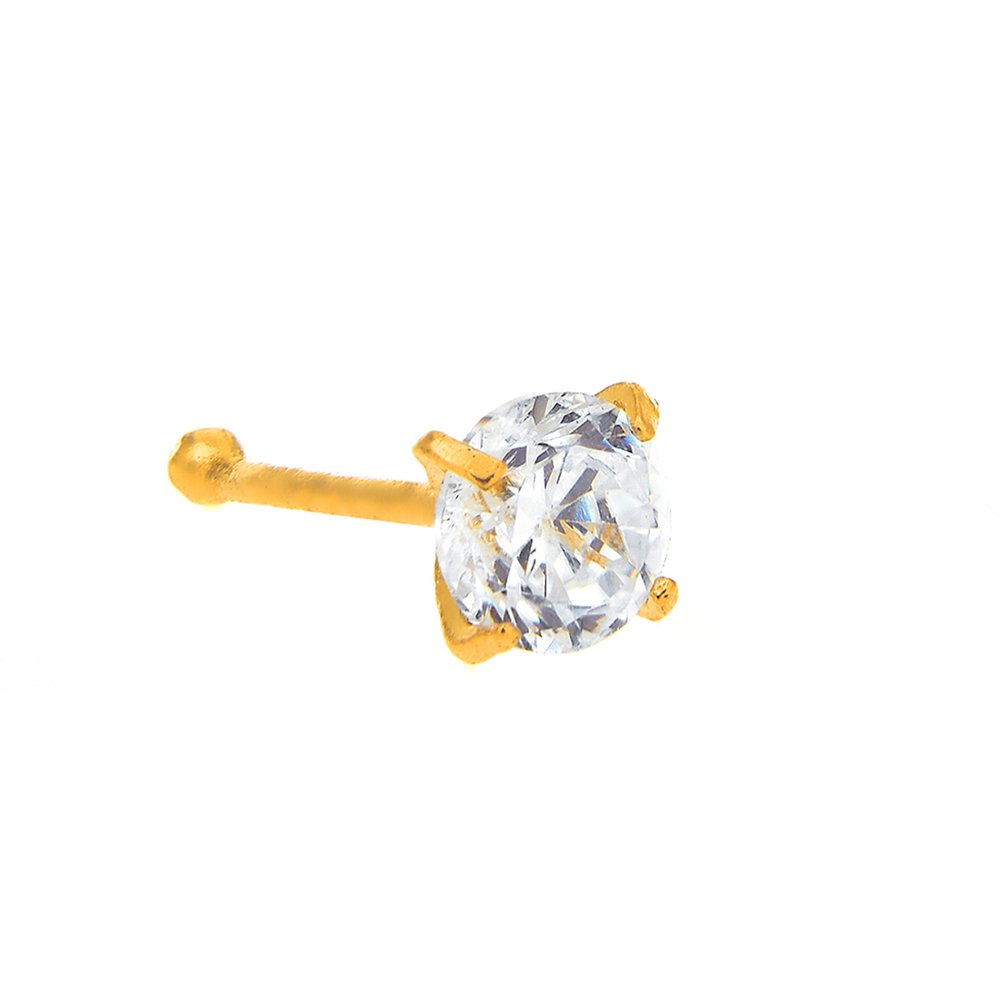 JewelStop 14K Solid Yellow Gold Nose Ring Bone Cubic Zirconia Prong
