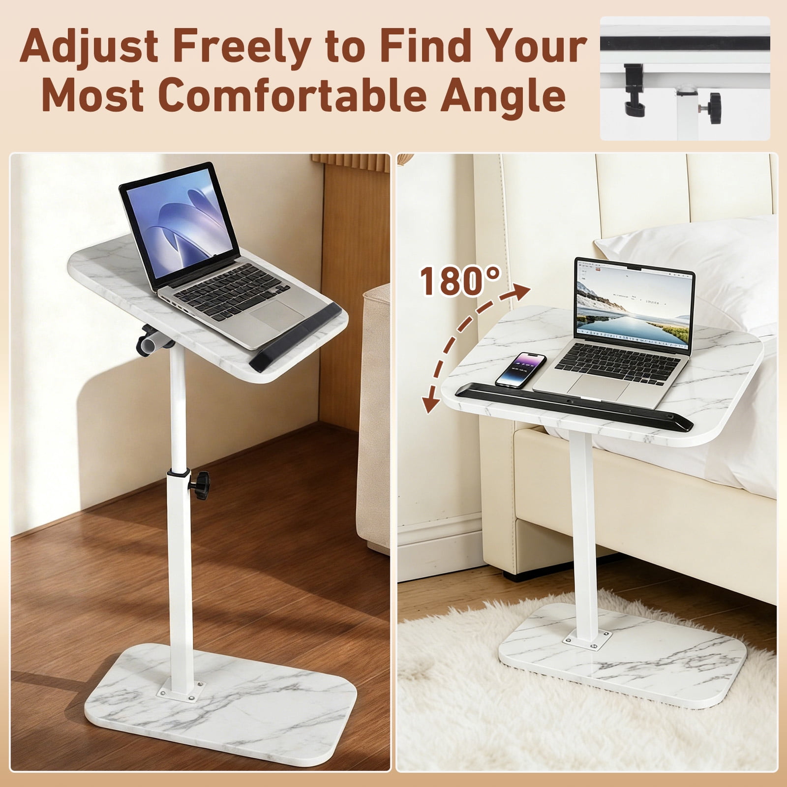 PinkSheep Small Side Table End Table Accent Table Tray Table  for Bedroom Living Room Small Spaces, White