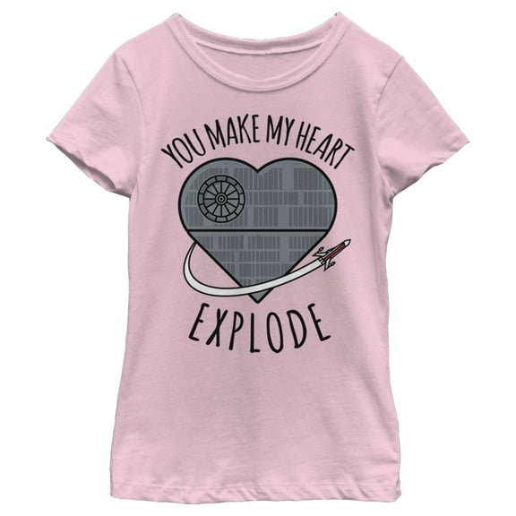 Girl's Star Wars Valentine Death Star Heart Graphic Tee Light Pink X Large