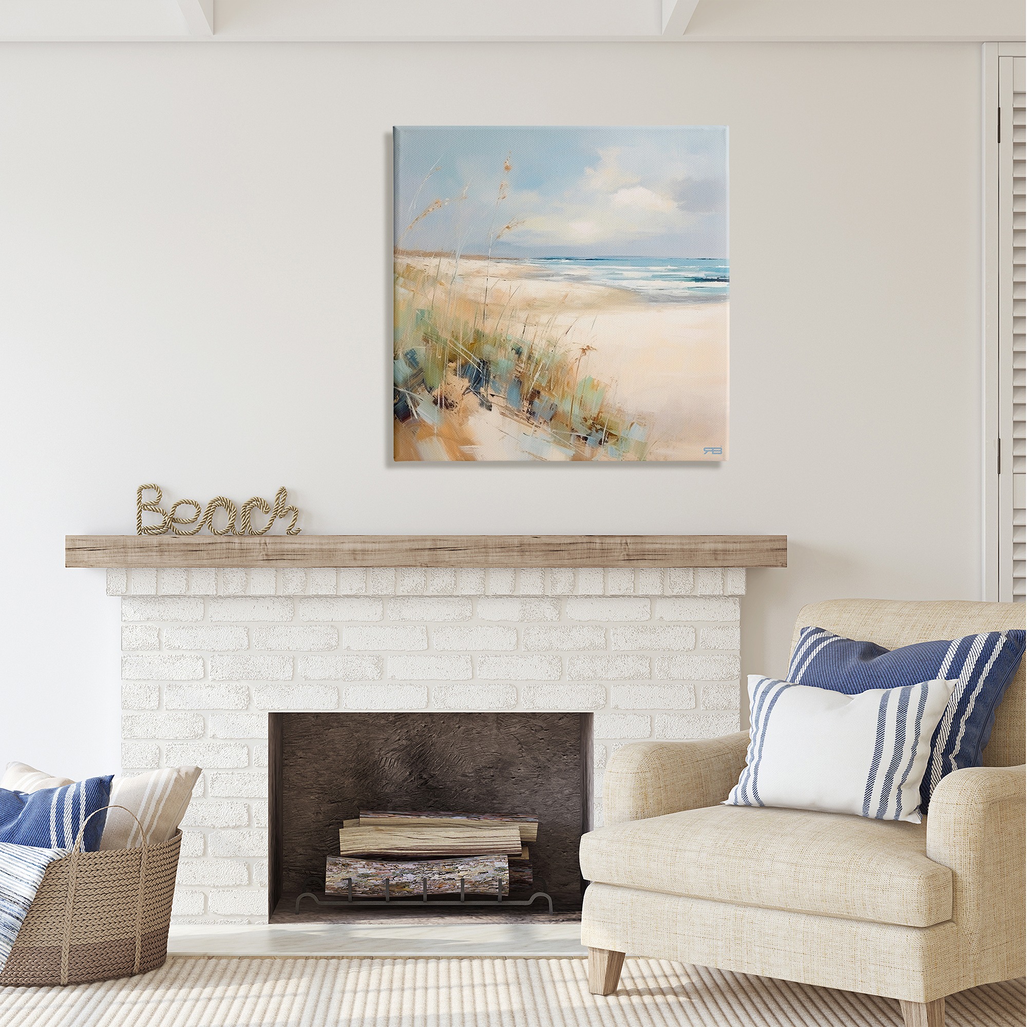 Stupell Industries Abstract Ocean Reeds Landscape Painting Gallery Wrapped Canvas Art Print Wall Art, 30 x 30