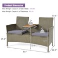 thumbnail image 2 of Topbuy Patio Extérieur Rotin Causeuse Canapé Double Conversation Ensemble W / Coussin et Table Intégrée, 2 of 10