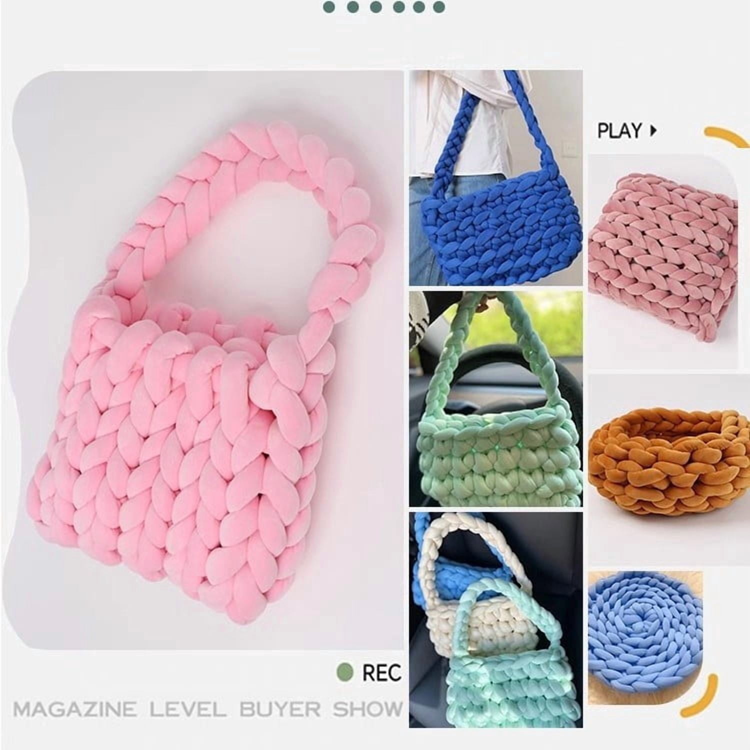 Xiao Hua light pink 500g 1 roll arm knitted yarn, 0.98-1.18 inch wide tube knitted blanket yarn, soft velvet crochet hand woven yarn, very suitable for arm finger knitting