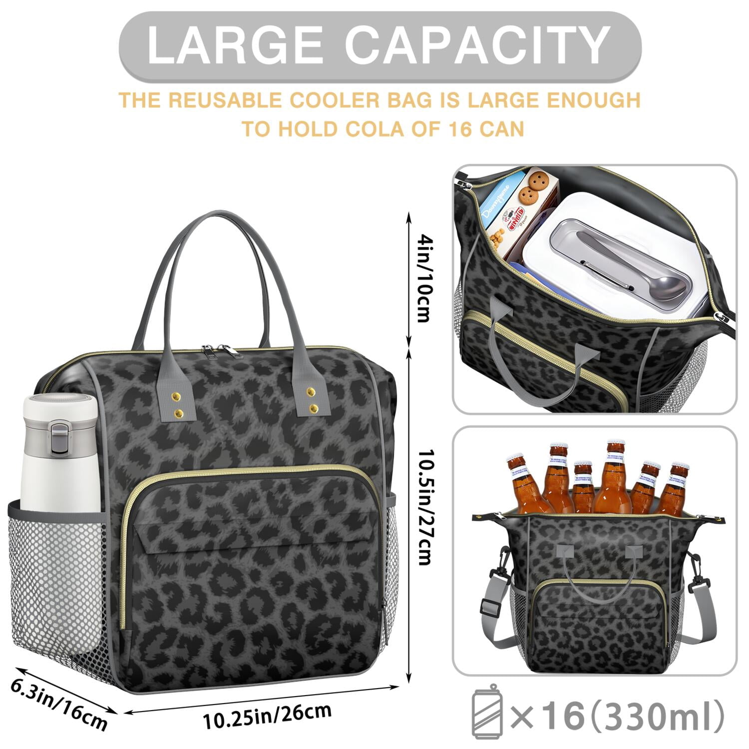 Cheetah Spots Lunch Tote – Dynamic Leopard Print Insulated Bag with Strap Leakproof Dual Compartment Lunch Box for Adults Work or Beach