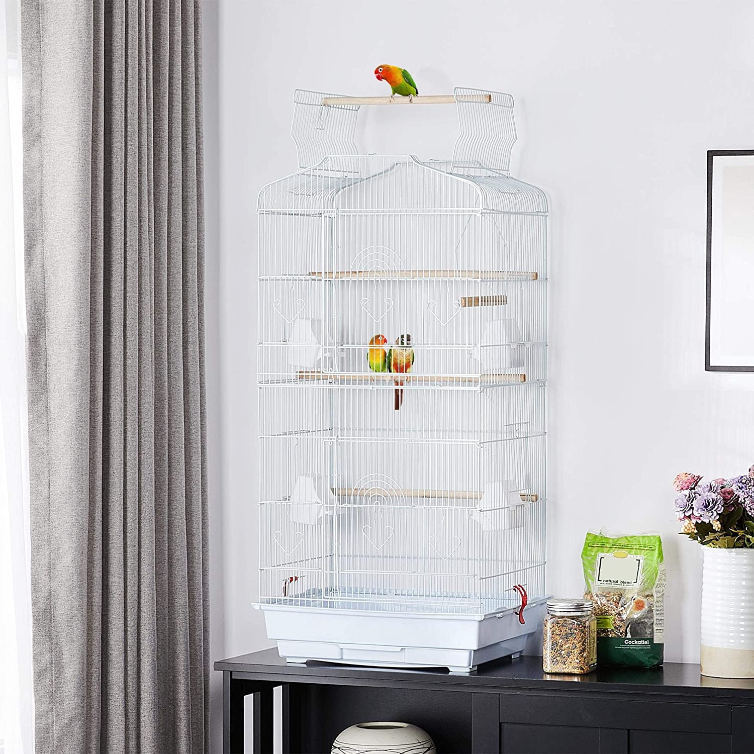 JessieMal 41'' Open Top Medium Size Quaker Parrot Bird Cage Cockatiel Indian Ring Neck Sun Parakeet Green Cheek Conures Lovebird Budgie Canary Finch Parrotlet Bird Cage, White