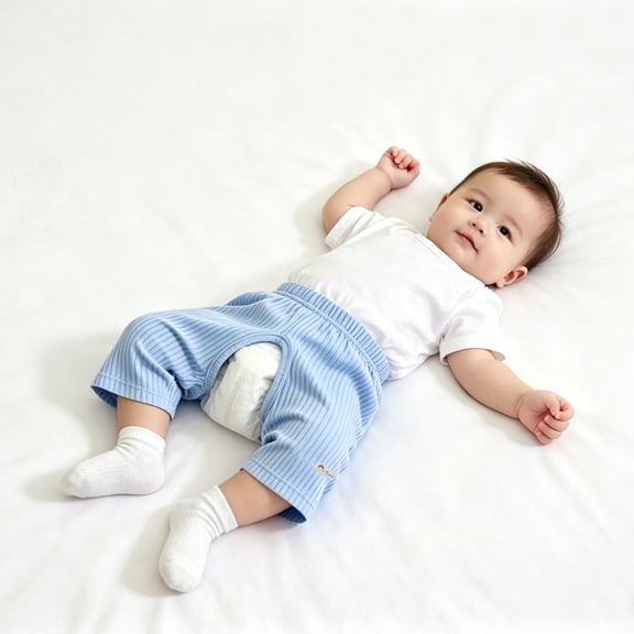 Cheytotty Baby Open Crotch Shorts, Soft Breathable Elastic Waist, Toddler Crawling Pants Blue 12-18 Months
