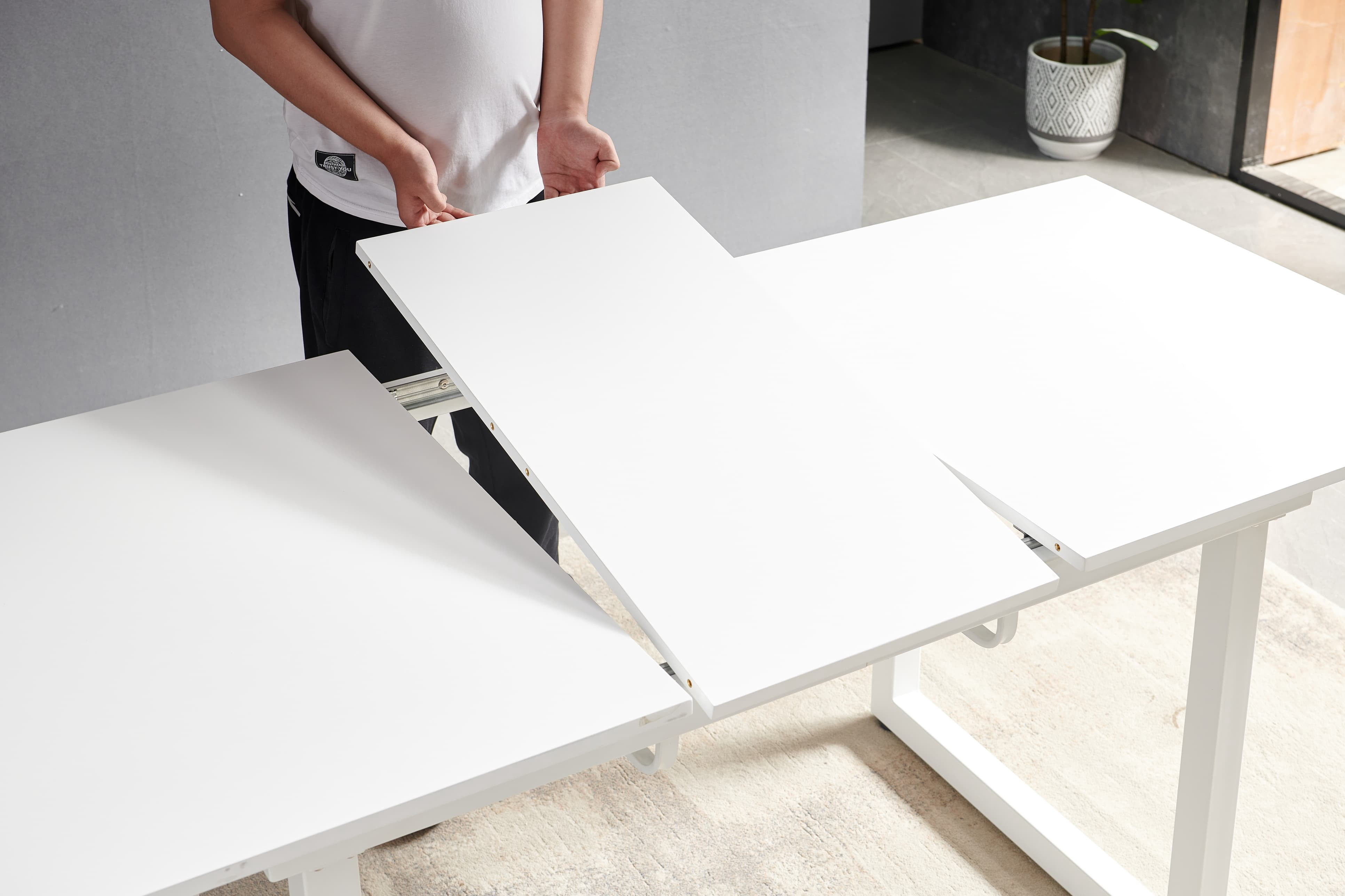 MAYEERTY Modern White Square Extendable Dining Table - Metal Legs, Bright for Small Homes