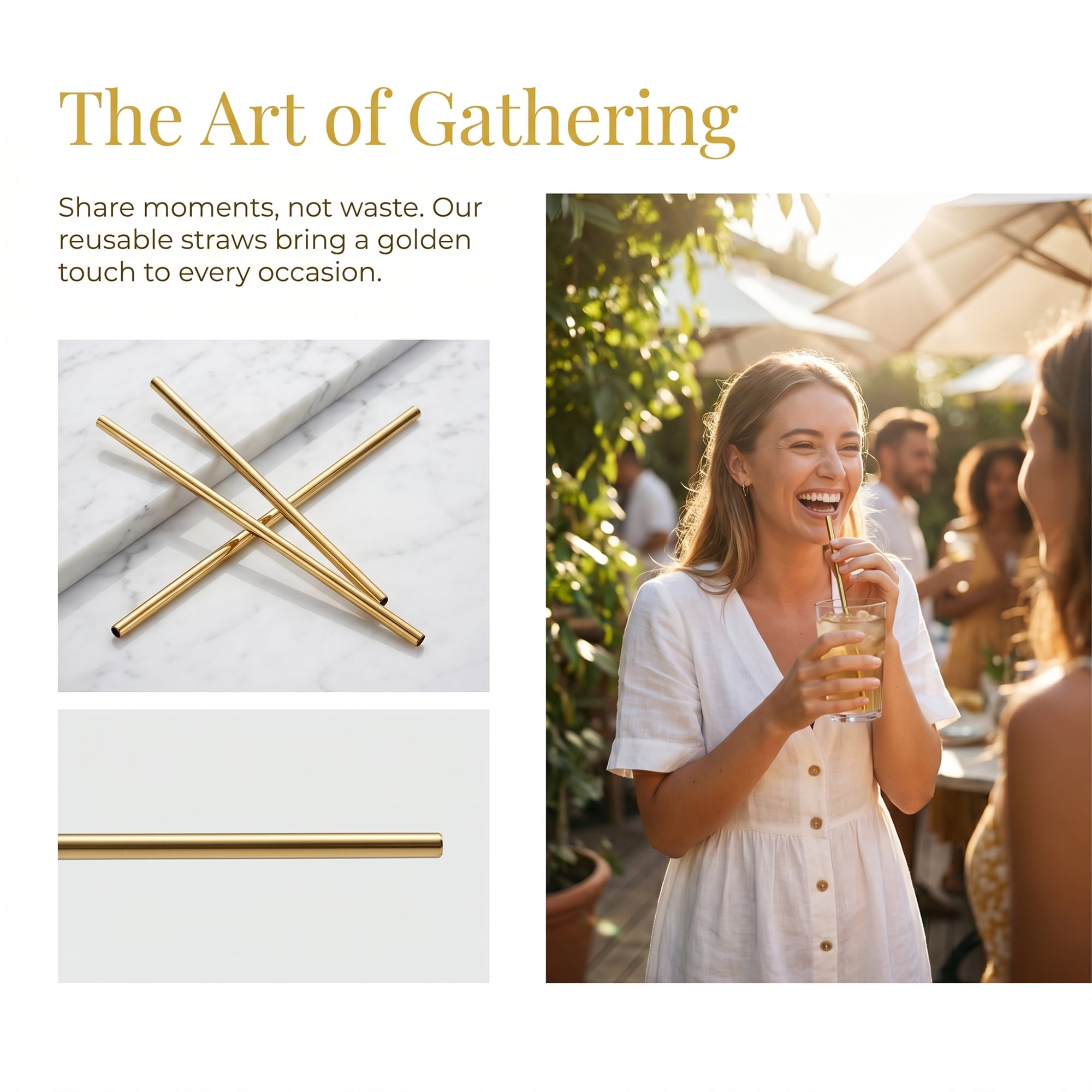 Unique Bargains 10Pcs Reusable Stainless Steel Dishwasher Safe Straws Gold