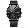 thumbnail image 2 of Reloj de cuarzo para hombre, reloj de pulsera mecánico con correa de cuero hueca, color negro, azul y dorado, sencillo y moderno., 2 of 2