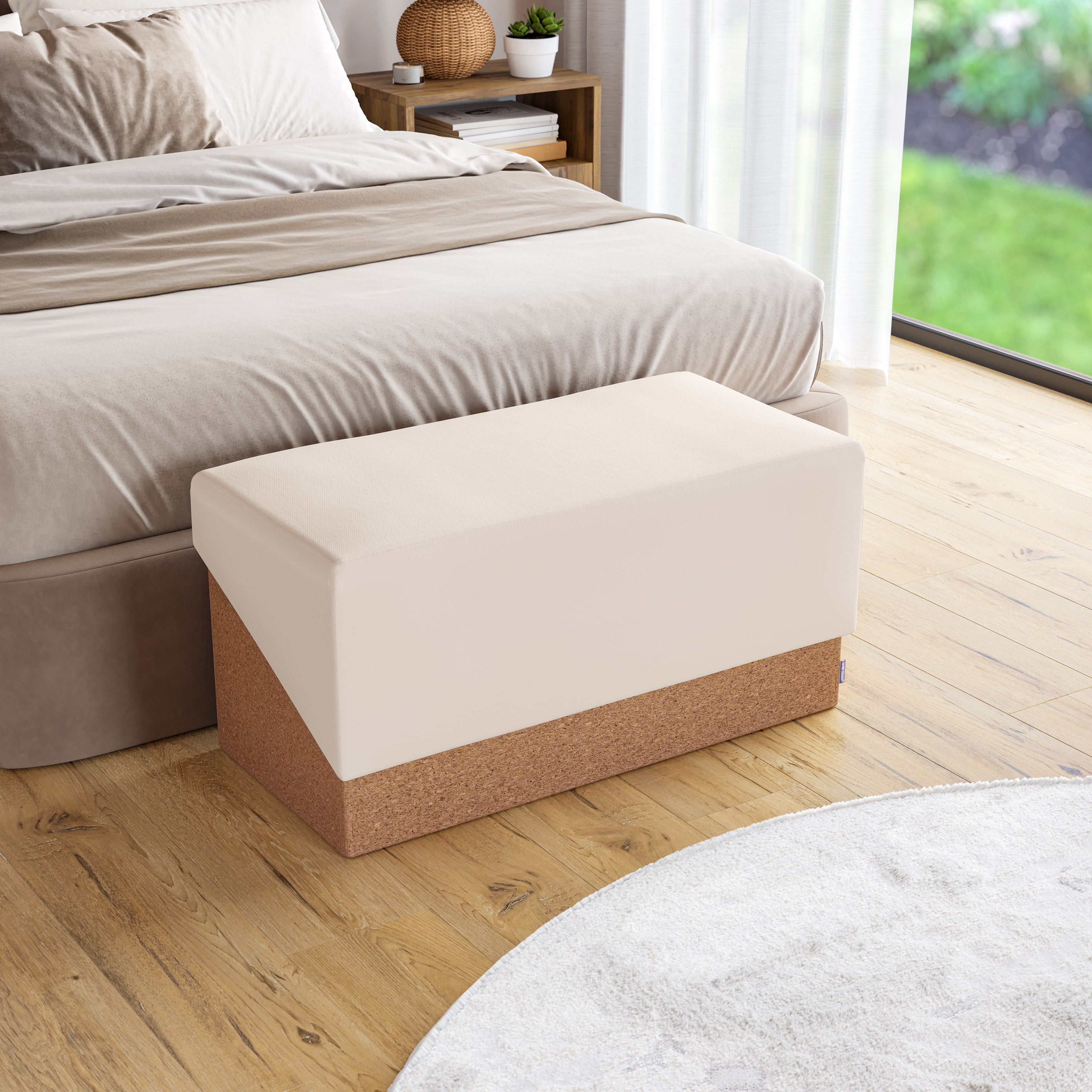 Seville Classics The Vineyard Collection Cork Storage Ottoman Cushioned Fabric, Padded Seat for Bedroom, Dorm, Loft, Living Room, Entryway, Hallway, Cream, 30" Bench